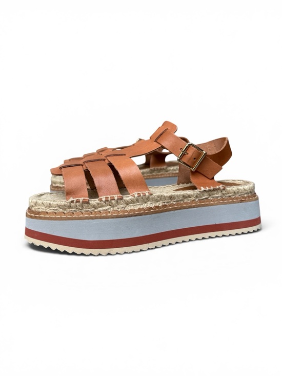 Anthropologie Shoes - Anthropologie Sporty Platform Sandals in Honey Tan Brown Leather / Raffia size 9